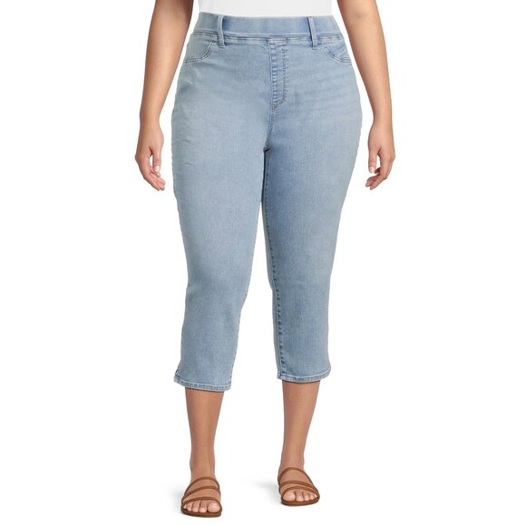 TERRA & SKY WOMENS SZ 3X (24 W / 26 W) CAPRIS JEANS LIGHT BLUE WASH JEGGINGS NWT - Picture 1 of 10